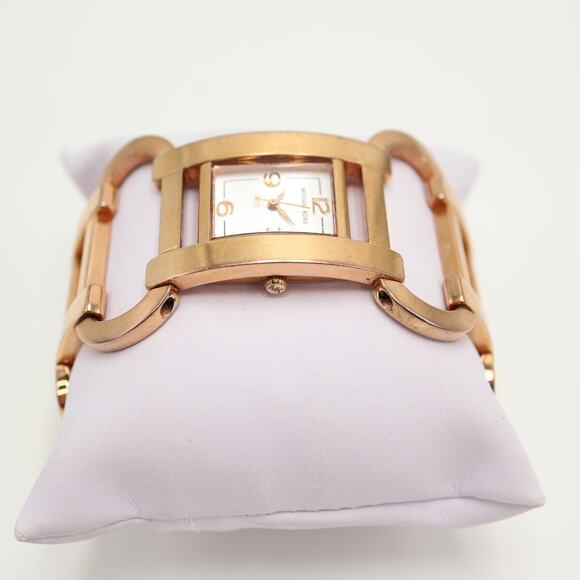 Michael Kors Rose Gold Tone 27mm Rectangle Dial Watch Chain Bracelet New Battery main image 6